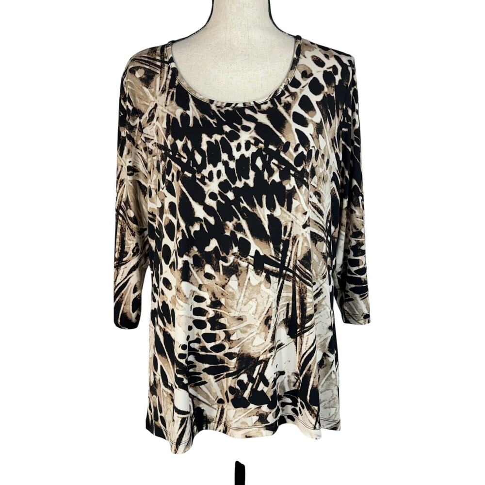 Christopher & Banks Petite X-Large Top Abstract Stretch Hi-Low 3/4 Sleeves Multi